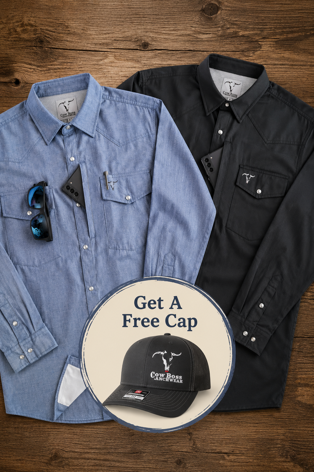 Father's Day Bundle - 2 Snap Shirts + Free Cap